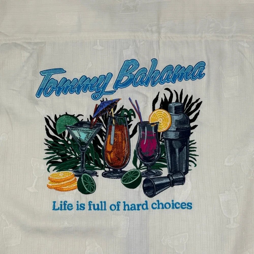 Tommy Bahama Mens XL Hard Choices Cocktail Embroidered Silk Blend Camp Shirt - Picture 6 of 10